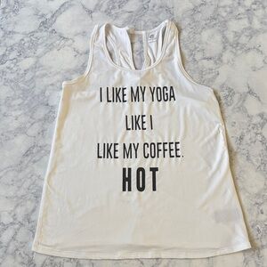 Champion White I Like My Yoga Like My Coffee Hot Workout Athletic Tank Top Small